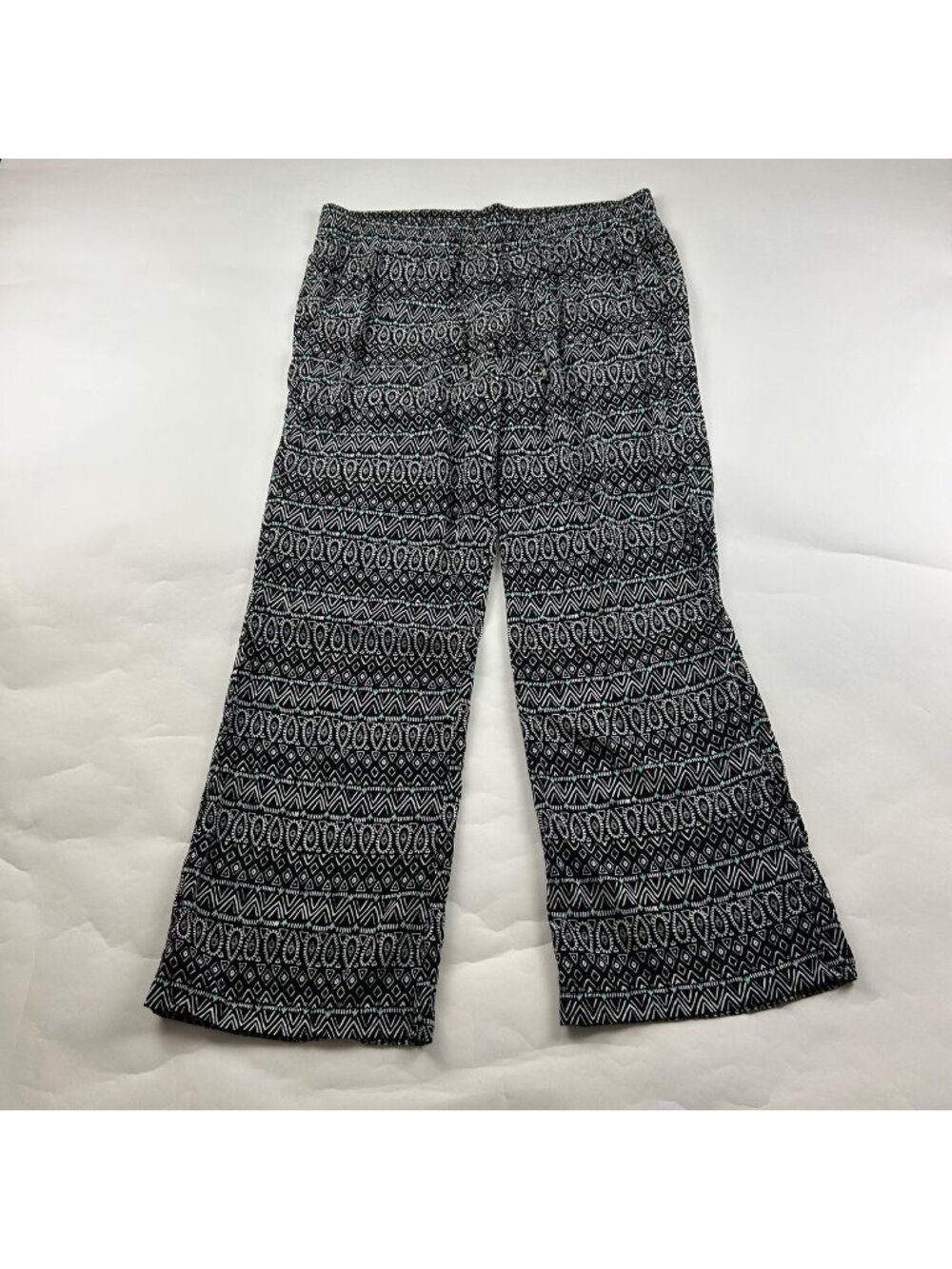 Old Navy Black White Batik Print Challis Wide Leg Pant L